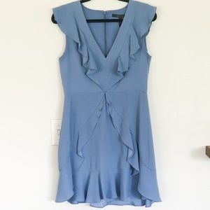 BCBGMAXAZRIA Tyrah Ruffle Dress Misty Blue Size 8